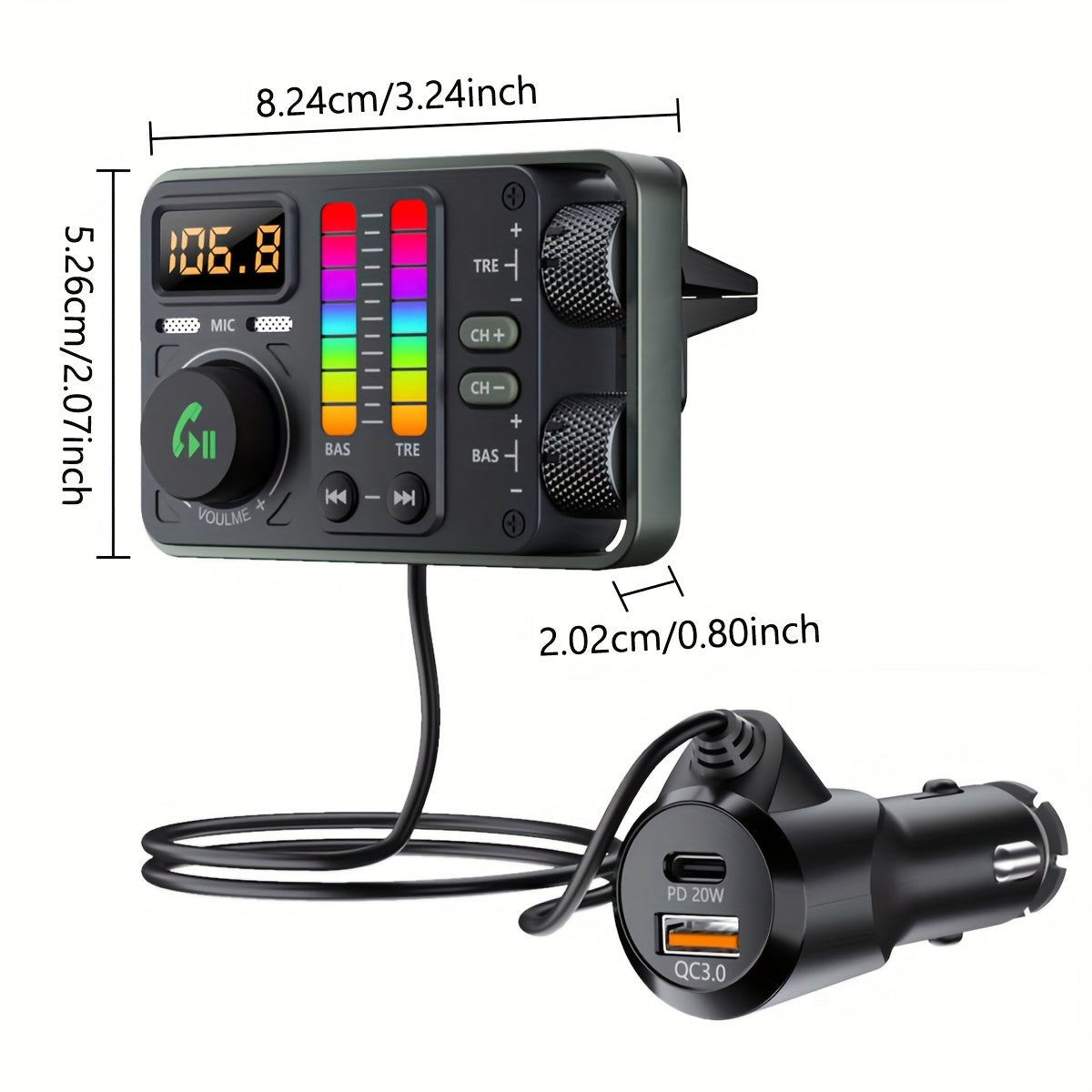 Wireless FM Transmitter with MP3 Player Fast Charging Hands-Free Calling Car Audio Adapter