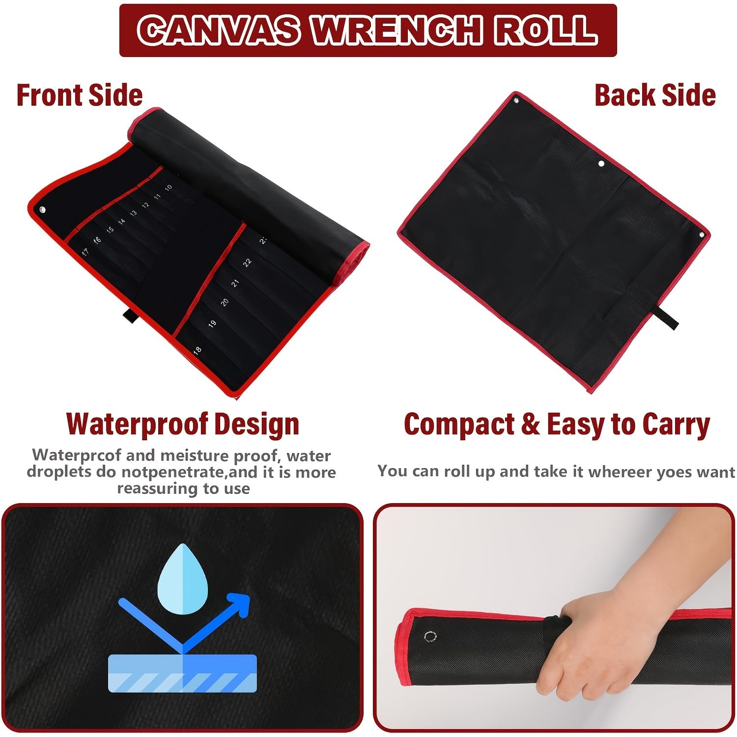 Durable Tool Roll Organizer with 25 Pockets for Wrenches Pliers and Ratchets