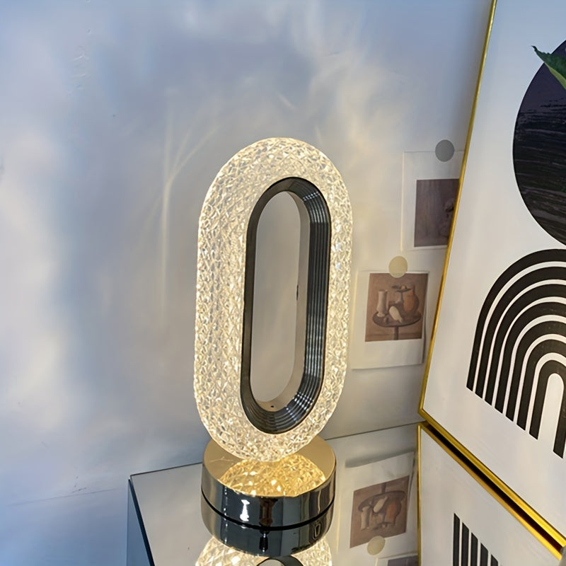 Oval Crystal Table Lamp with USB Charging Touch Control Modern Bedroom Living Room Decor