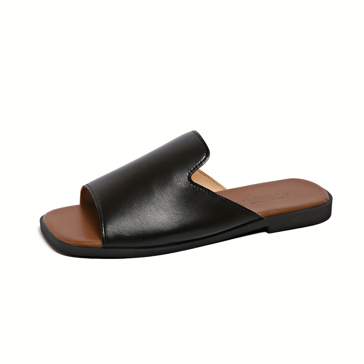 Women's Summer Flat Sandals Black Faux Cover Tan Sole Slip-On Arch Support