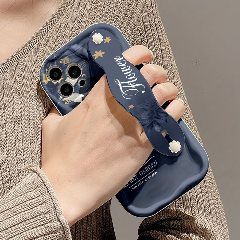 Funda de silicona con estampado de flores azul oscuro para Apple y Samsung Series