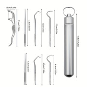 6 Pack Stainless Steel Toothpicks Oral Cleaning Floss Picks with Storage Tube