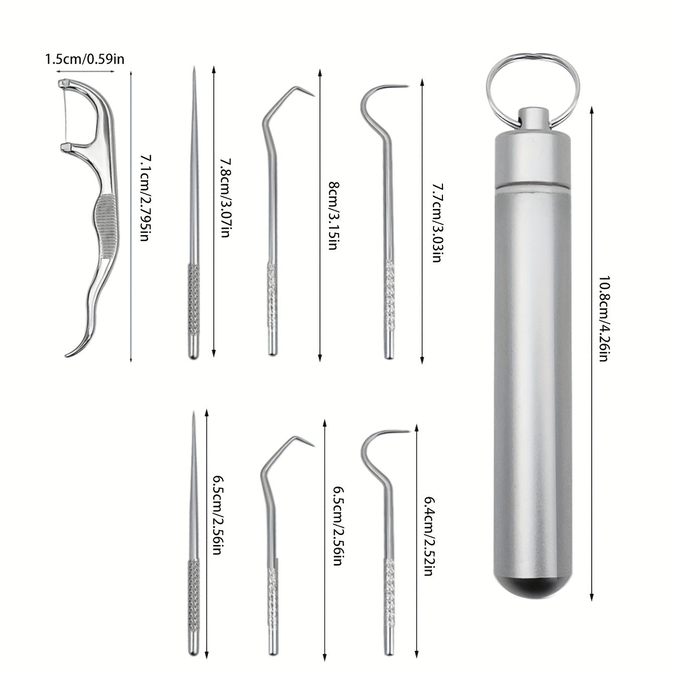 6 Pack Stainless Steel Toothpicks Oral Cleaning Floss Picks with Storage Tube