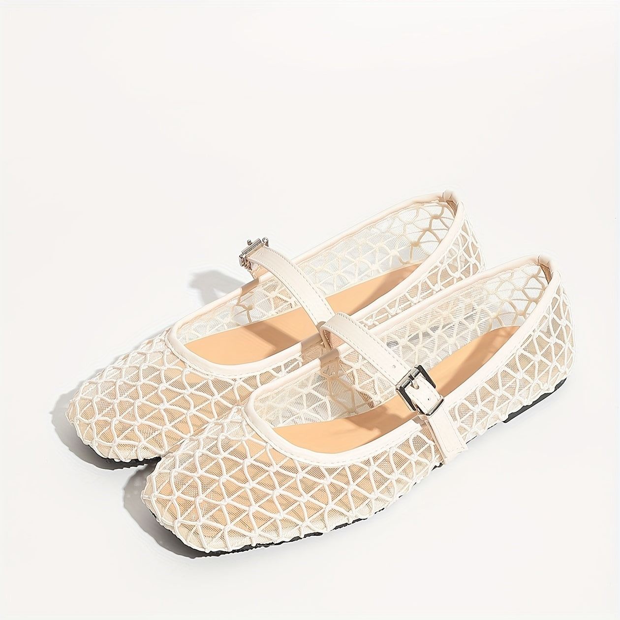 Women's Breathable Mesh Mary Jane Flats Summer Ballet Shoes with Square Toe
