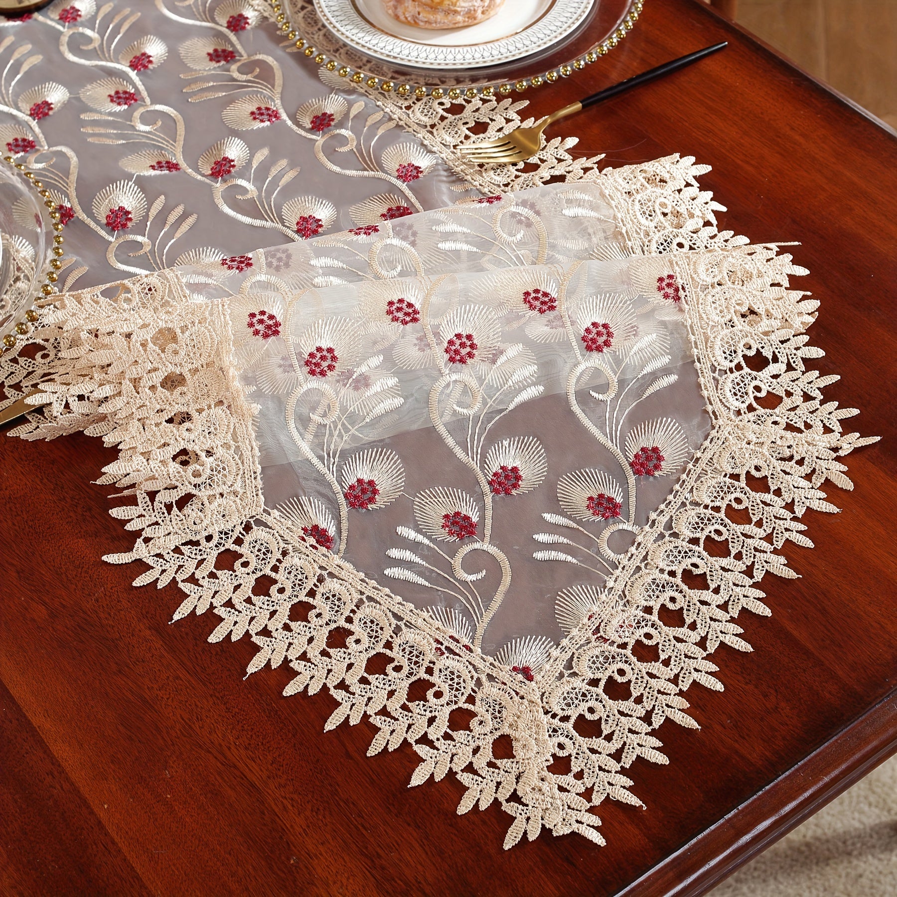 Embroidered Polyester Table Runner for Holiday and Wedding Decor
