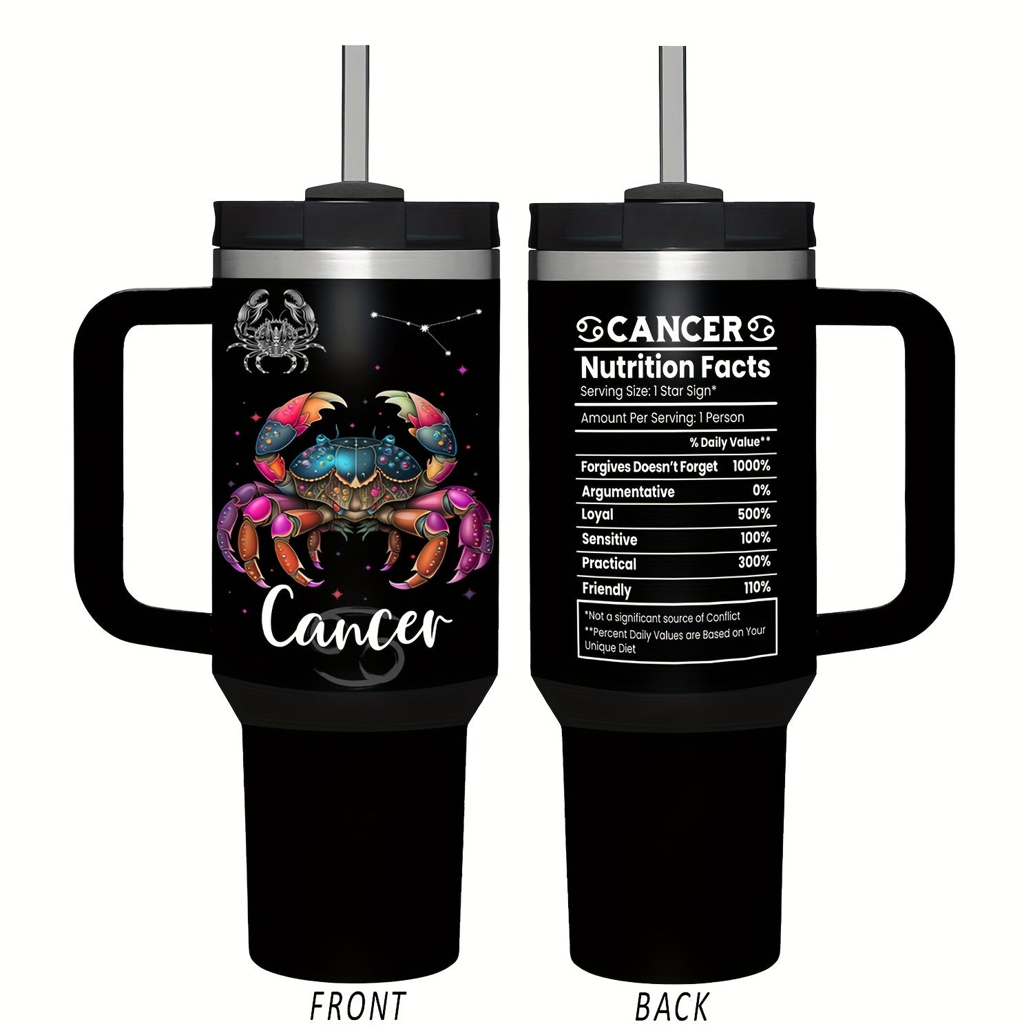 Vaso de acero inoxidable Zodiac de 40oz con asa y pajilla, a prueba de fugas, libre de BPA, taza de café de astrología para hombres y mujeres
