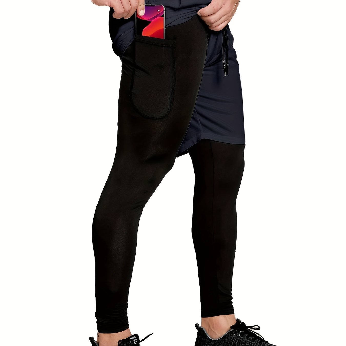 Men's 2-in-1 Workout Shorts with Pocket High Stretch Cropped for Running Yoga Training