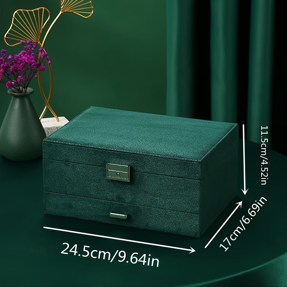 Dark Green Jewelry Storage Box for Girls with Three Drawers for Large Jewelry Sets