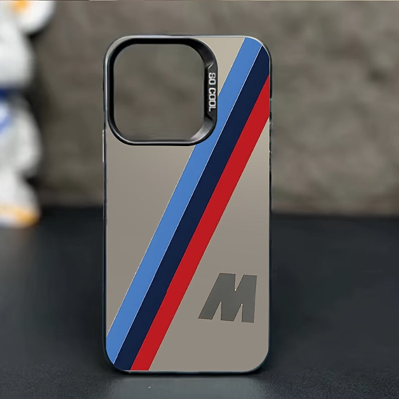 Three-Color Twill Letter M Phone Case for iPhone Models Dirt-Resistant and Stylish