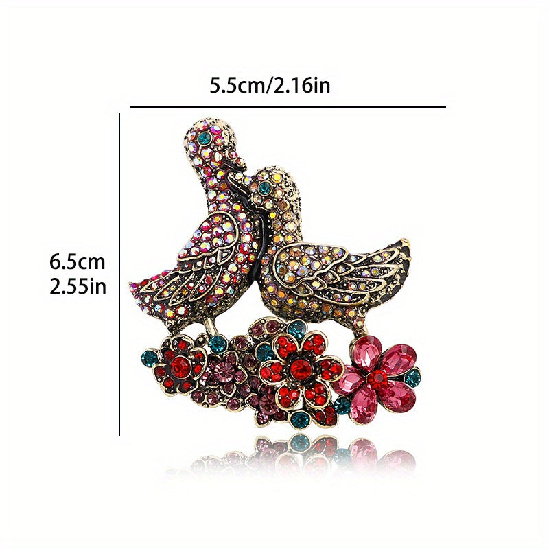 Elegant Enamel Brooch with Mandarin Ducks in Baroque Style Irregular Shape
