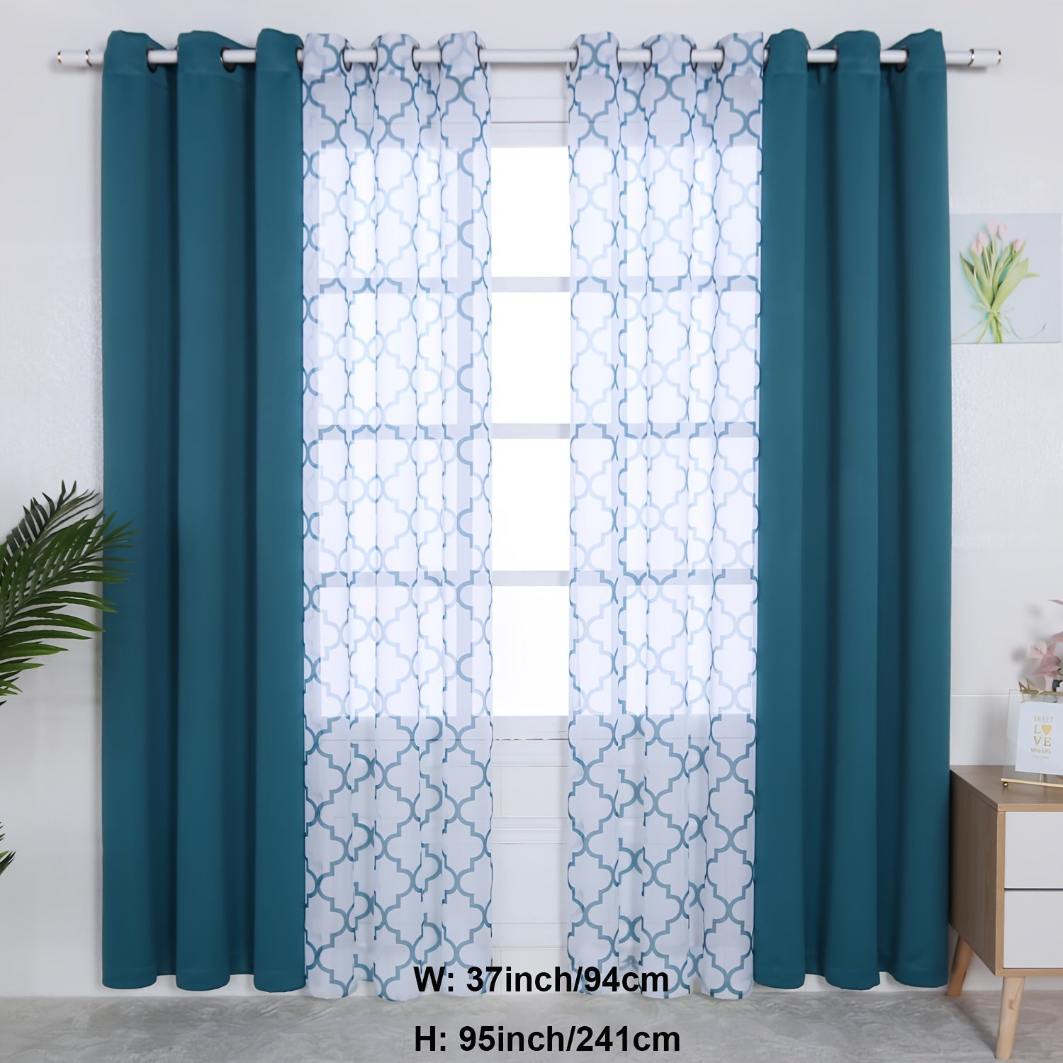 Blackout Curtains and Sheer Panels Set with Snowflake Pattern Indoor Window Decor
