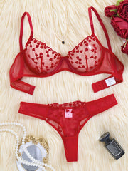 Women's Floral Embroidered Mesh Cami Bra and Panties Set Sexy Lingerie