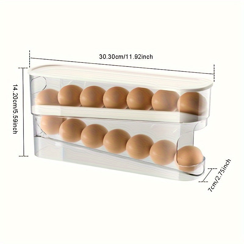 Organizador de nevera de plástico transparente con dispensador de doble capa para huevos