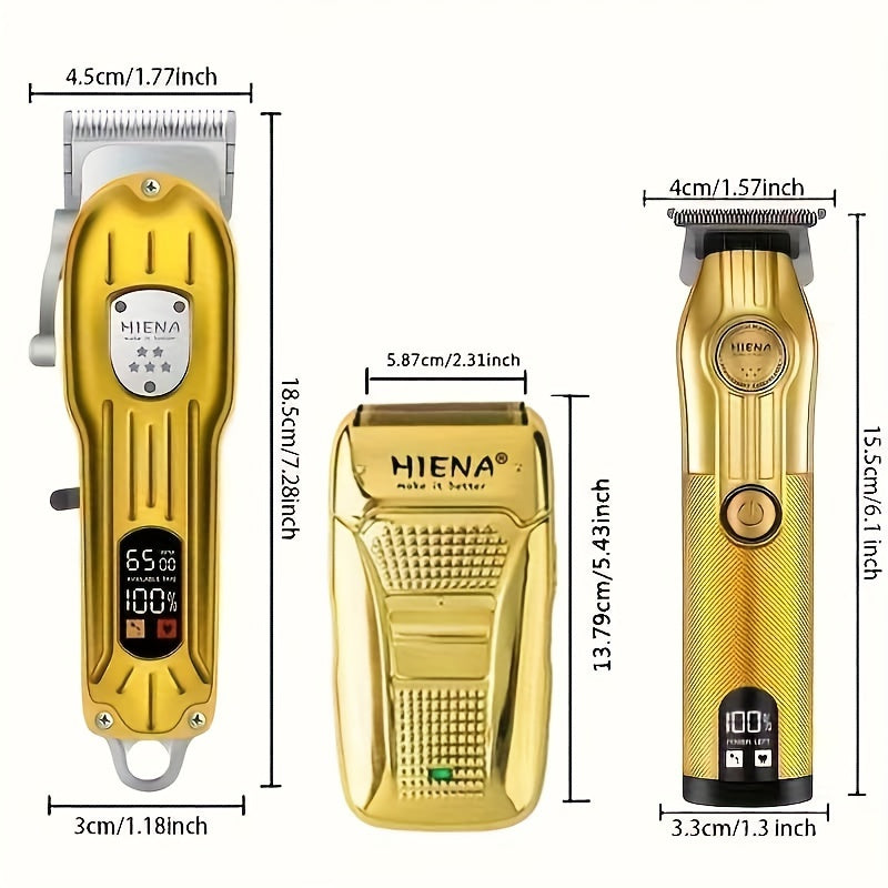 Set de cortapelos profesional de 3 piezas con máquina de cortar cabello inalámbrica recargable por USB
