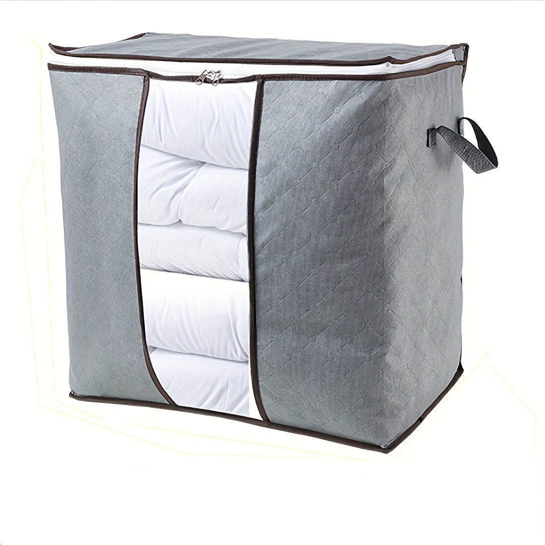 Large Capacity Foldable Fabric Storage Bag with Dustproof Zipper and Transparent Window for Quilts Blankets Bedding Clothes