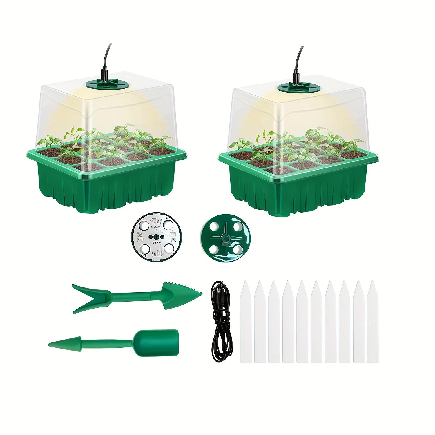 Seedling Trays with Grow Lights 12-Cell Indoor Greenhouse Starter Kit Humidity Domes