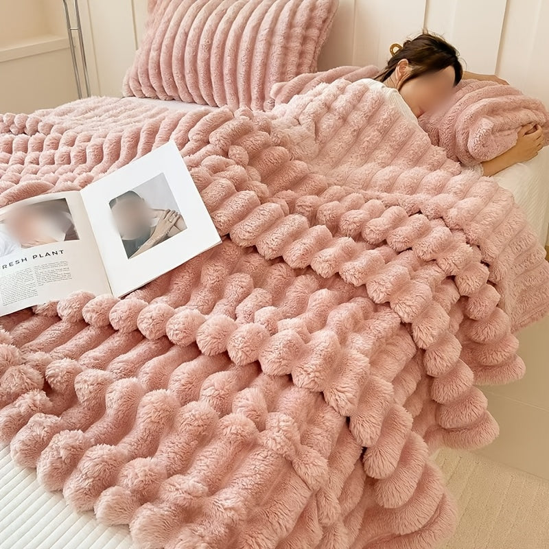 Luxurious Plush Fleece Blanket Cozy Throw for Sofa Lounge Soft Insulating