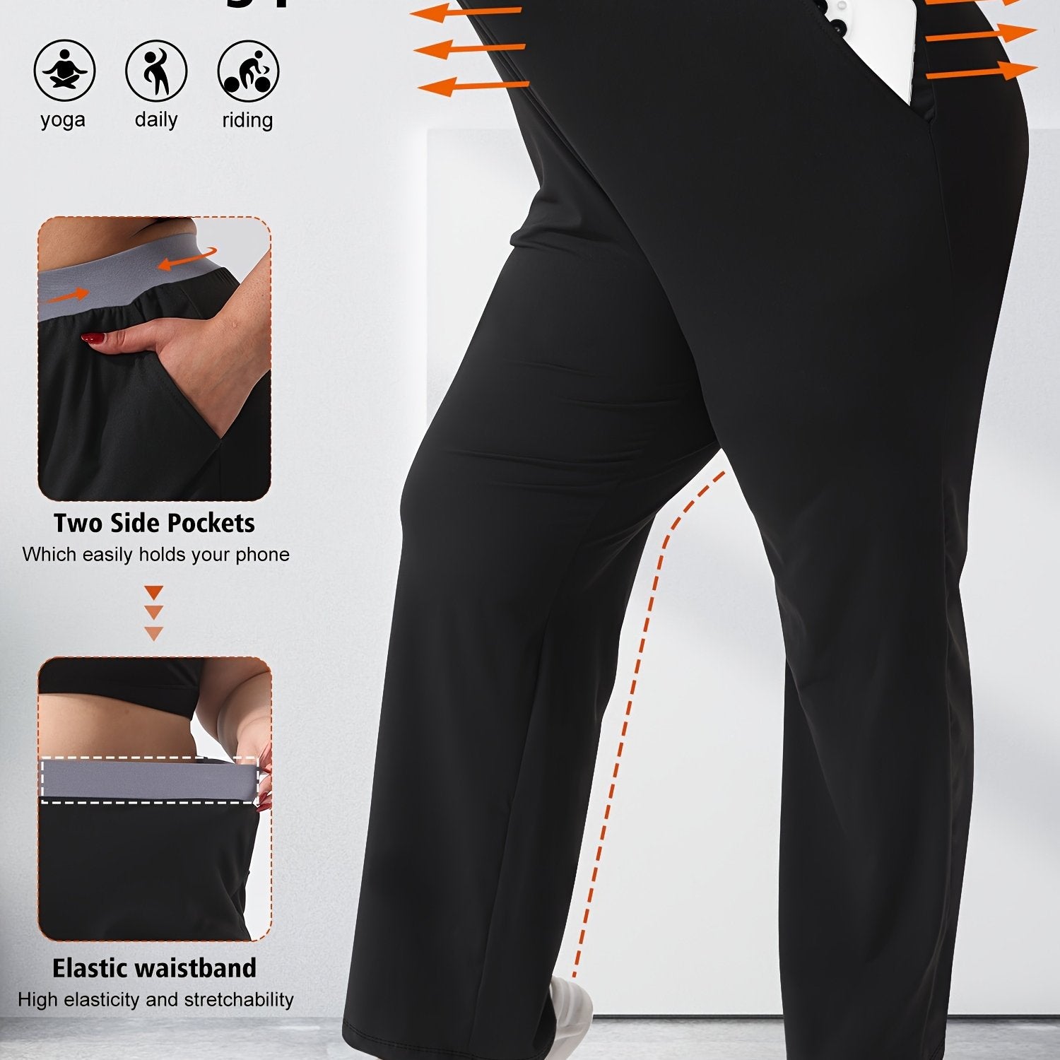 Ladies High Waist Four Seasons Contrast Color Straight Pants 4cm Elastic