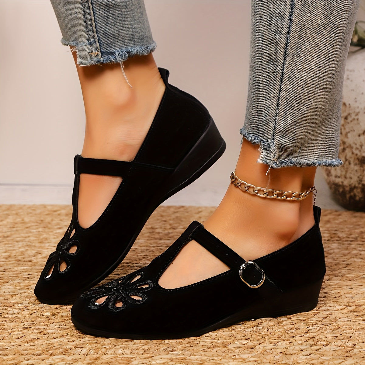 Women's Ballet Flats with Backstrap Buckle Leather Fabric Allseason Shoes