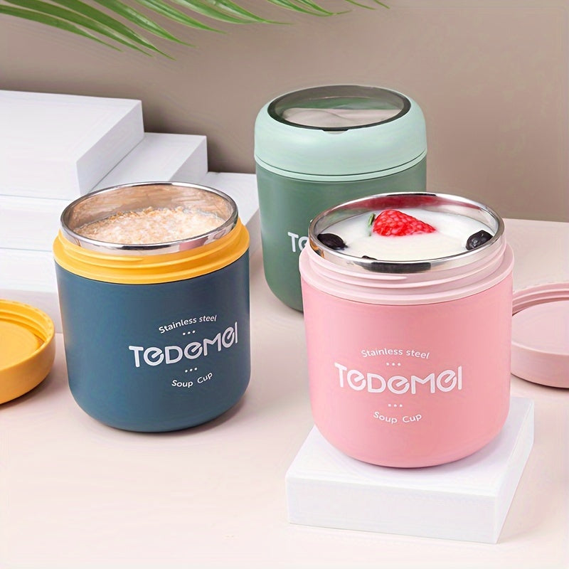 Stainless Steel 530ml Soup Cup with Leakproof Spoon Lid Portable Food Jar for Lunch