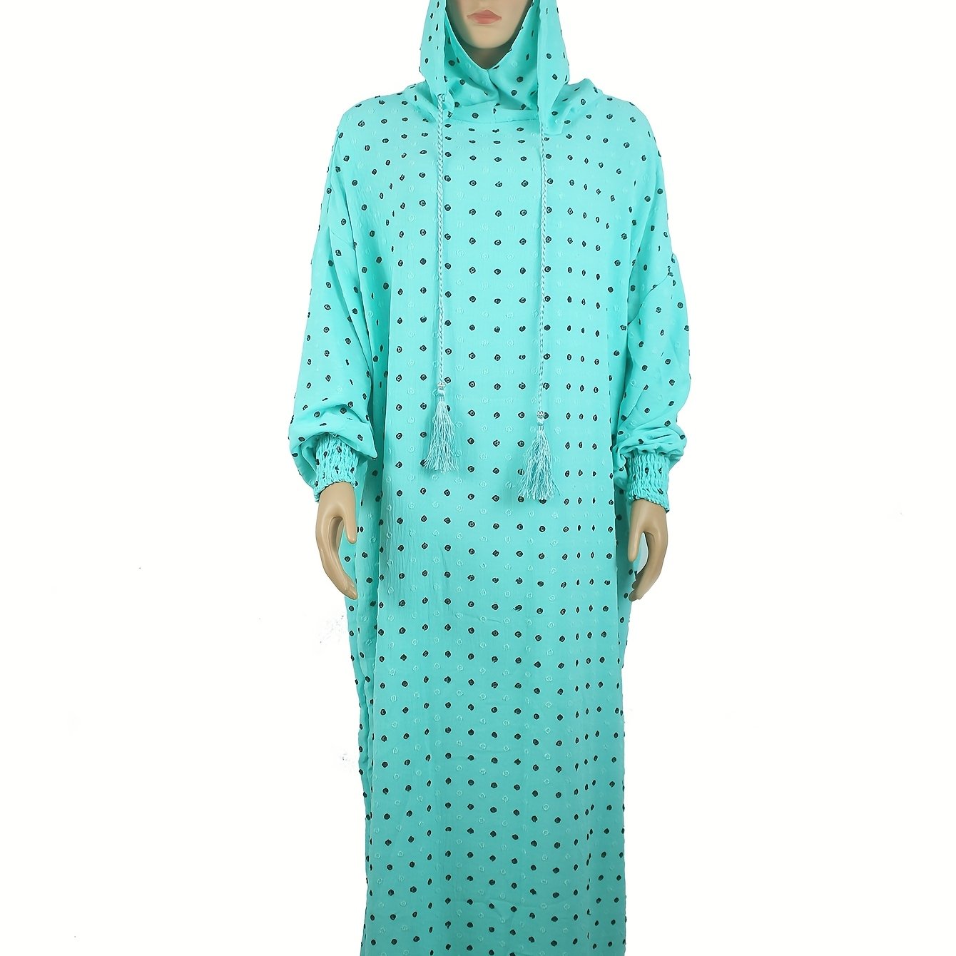 Plus Size Purple Abaya Dress With Lantern Sleeves Drawstring Waist