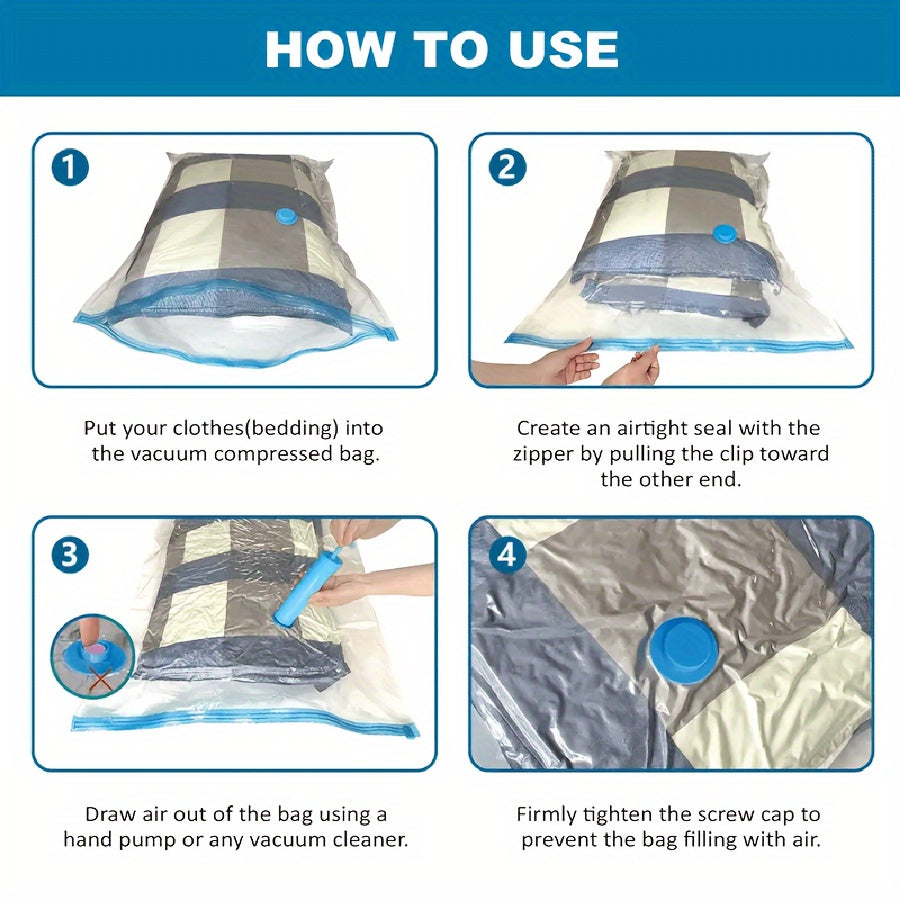 Set of 4 Large Vacuum Sealable Quilt Storage Bags with Manual Pump for Bedding and Closet Organization