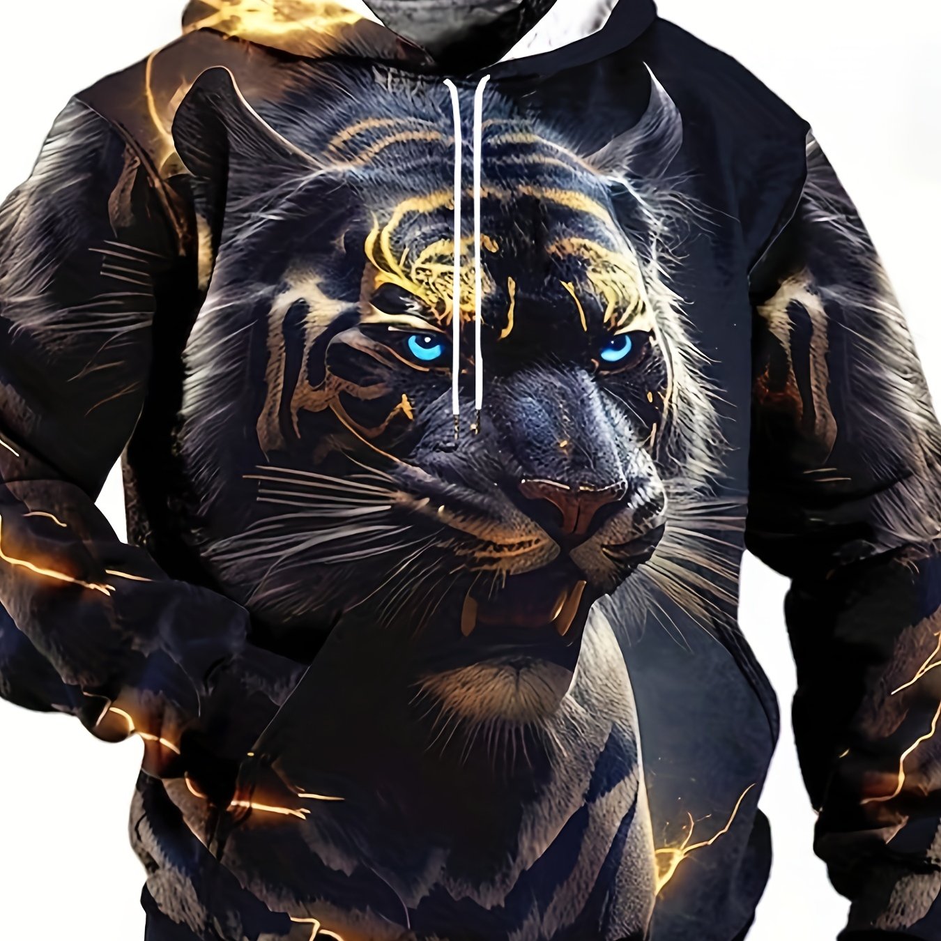 Plus Size Oversized Hooded Sweatshirt with 3D Tiger Print for Autumn Winter