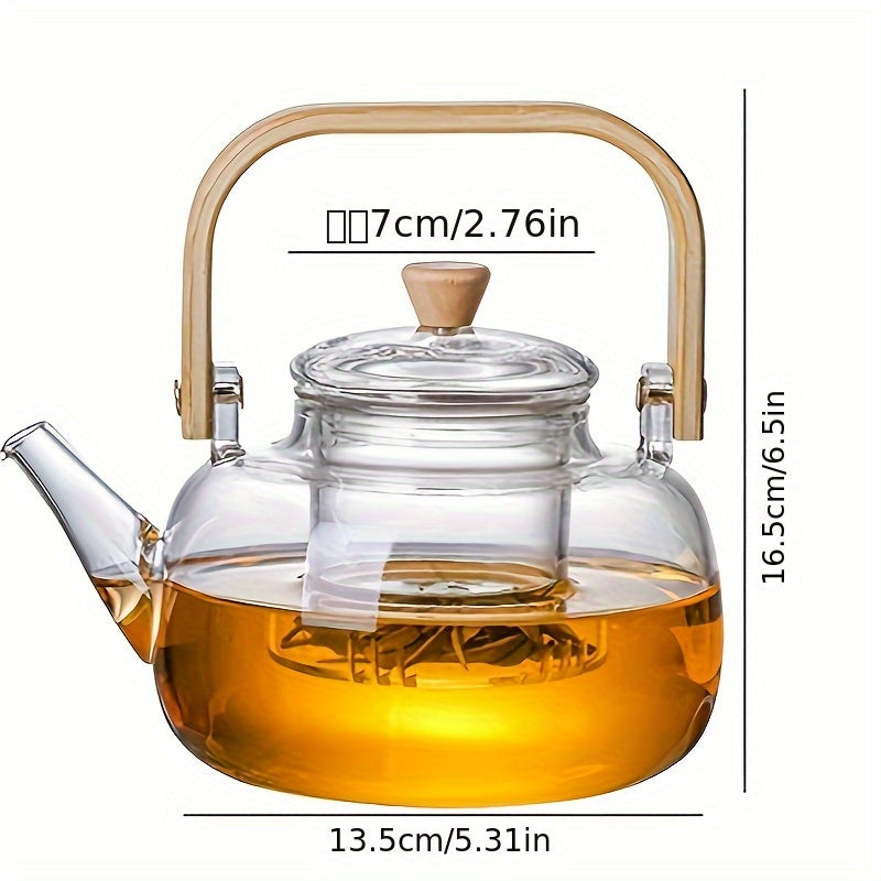 Glass Teapot with Bamboo Handle and Removable Infuser 34oz Heat-Resistant Borosilicate