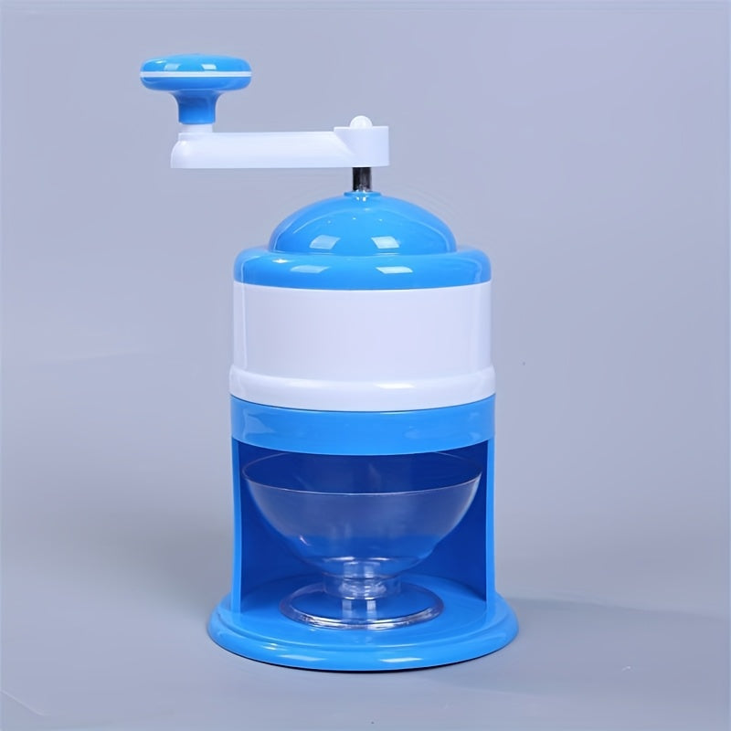 Hand-Cranked Snow Cone Maker Blue and White Plastic for Ice Cream and Cocktails