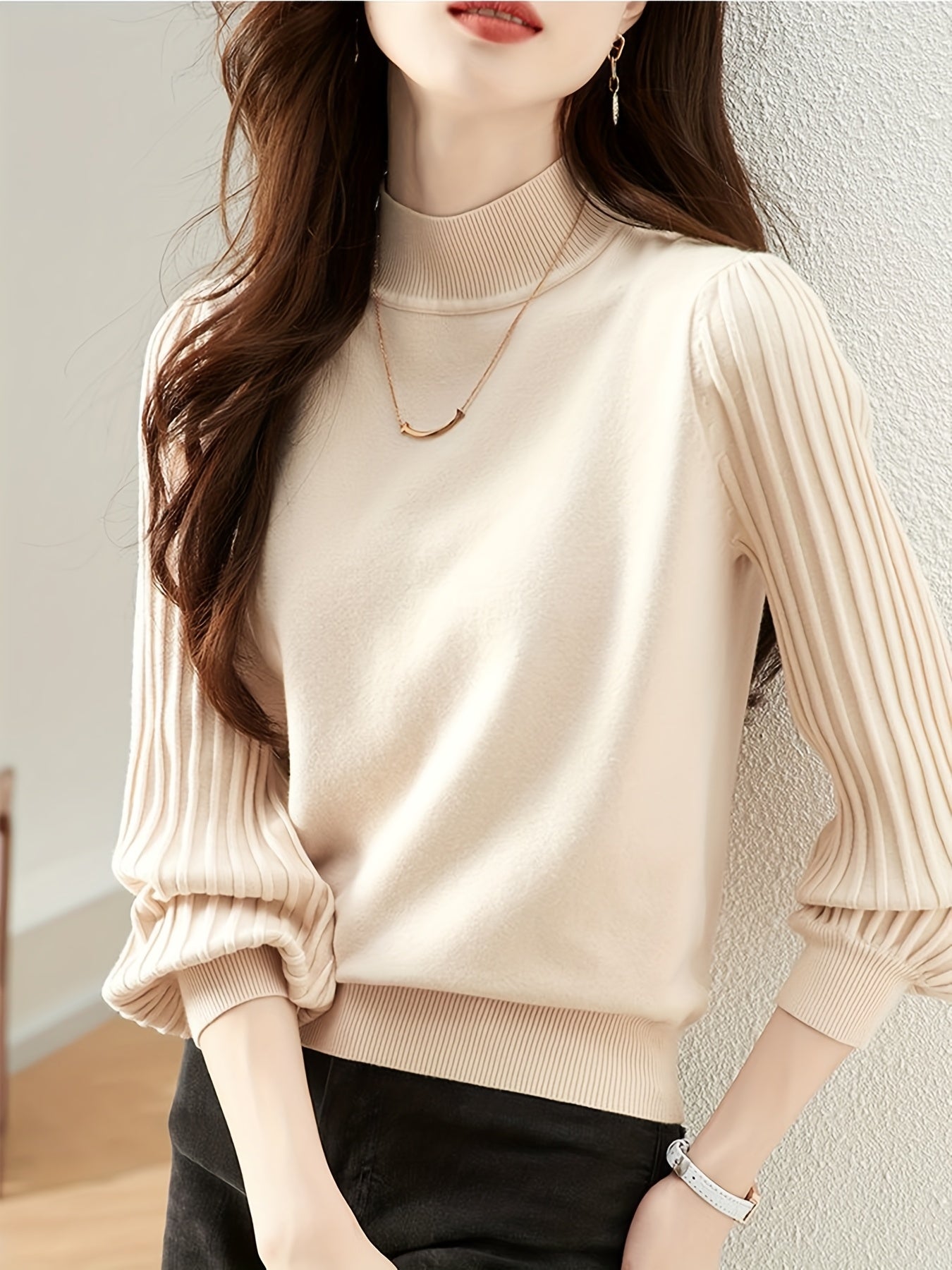 Women's Ribbed Turtleneck Sweater Fall Winter Slim Fit Long Sleeve Casual Knit Top