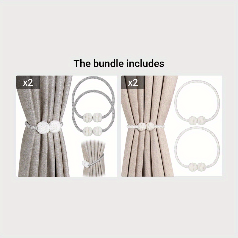 Set of 2 Faux Pearl Bead Magnetic Curtain Tiebacks No Drilling Stylish Holdbacks for Bedroom Living Room