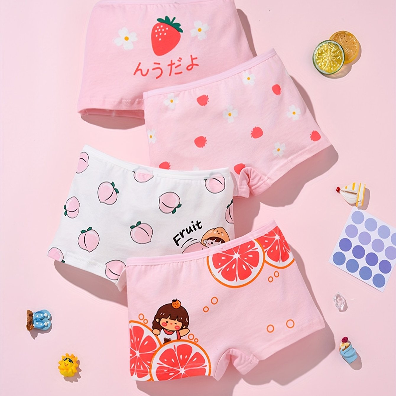 Toddler Girls Cotton Underwear Pack of 4 Breathable Soft Cute Animal Patterns