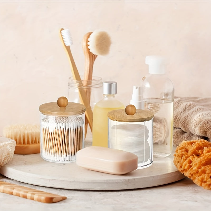 Bamboo Bathroom Storage Organizer with Dust-Proof Cotton Pad Holder