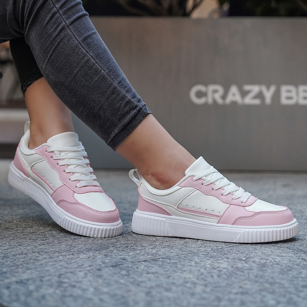 Pink White Color-Block Casual Sneakers for Women Low-Top Running Shoes