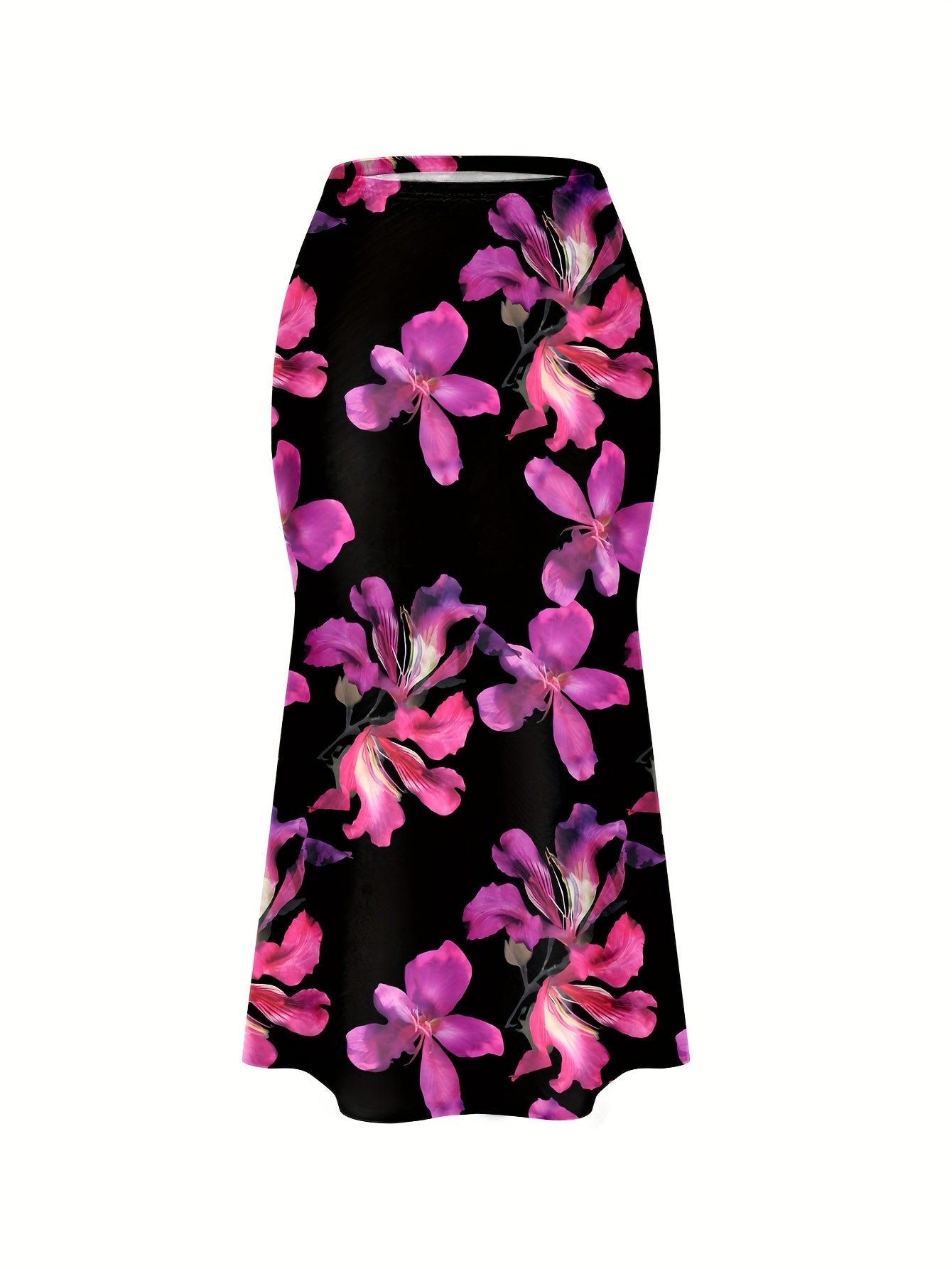 Plus Size Women's Floral Print Mermaid Skirt High Waist Knit Fabric