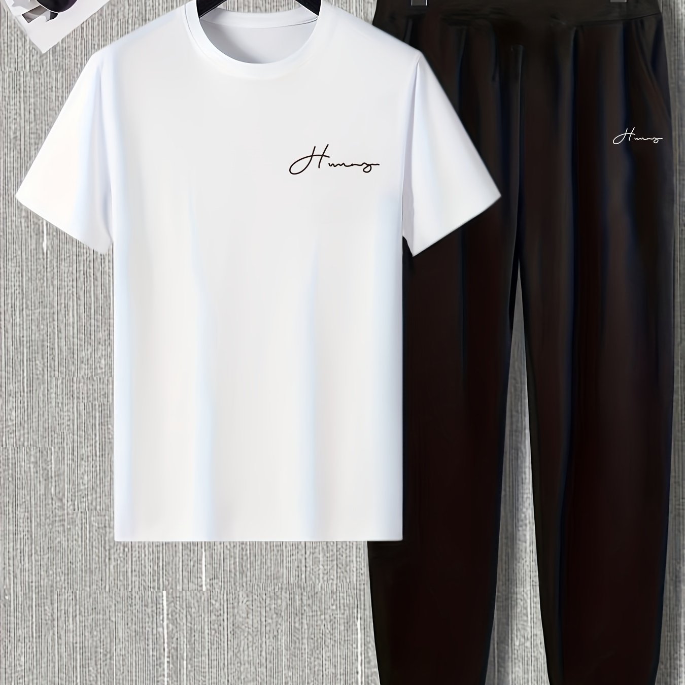 Men's Casual Sports Set with Printed Logo Breathable Lightweight Polyester Spandex Summer