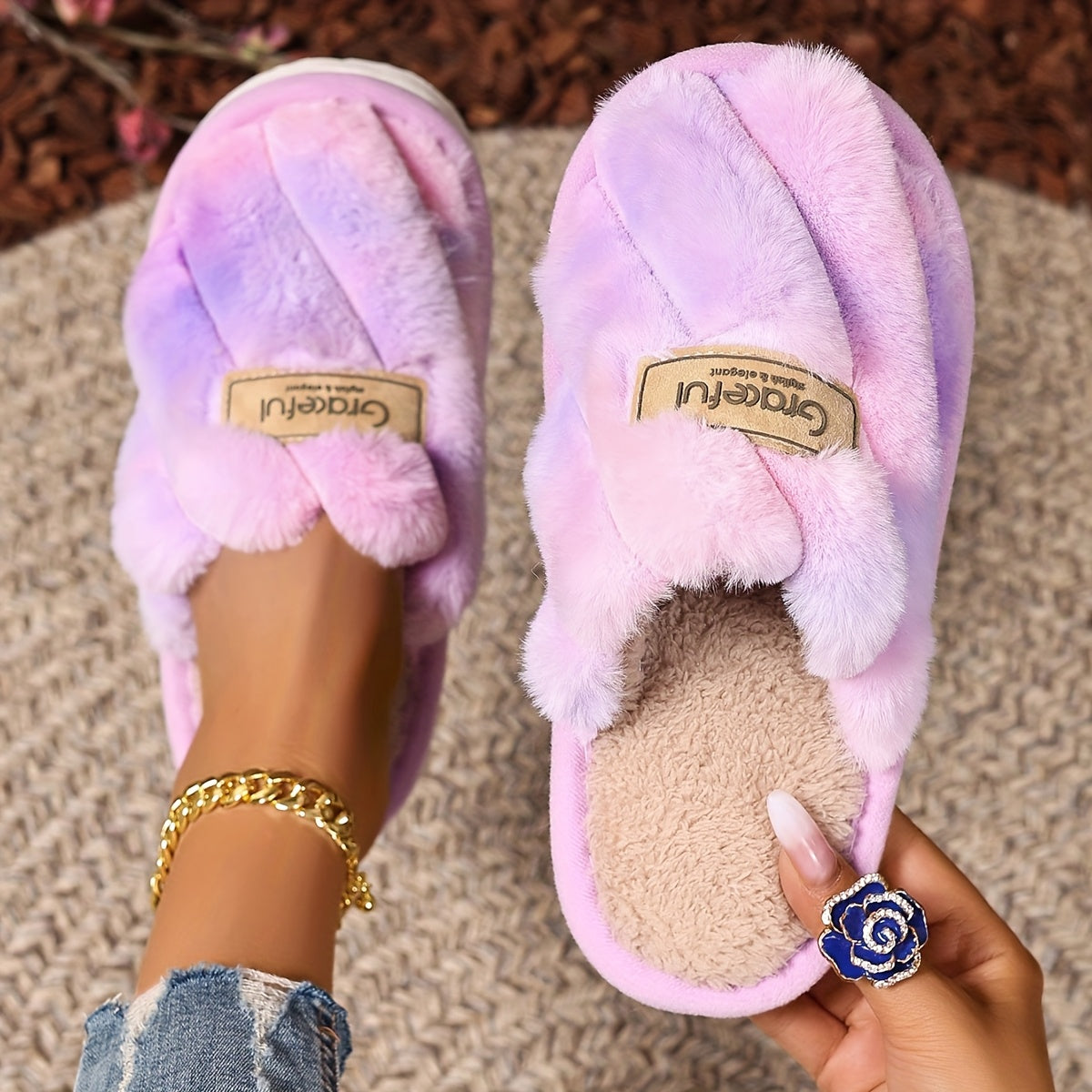 Women's Plush Indoor Outdoor Slippers Non-Slip EVA Sole All-Season