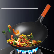 Traditional Chinese Cast Iron Wok with Wooden Handle Non-Stick Surface for Gas Stoves
