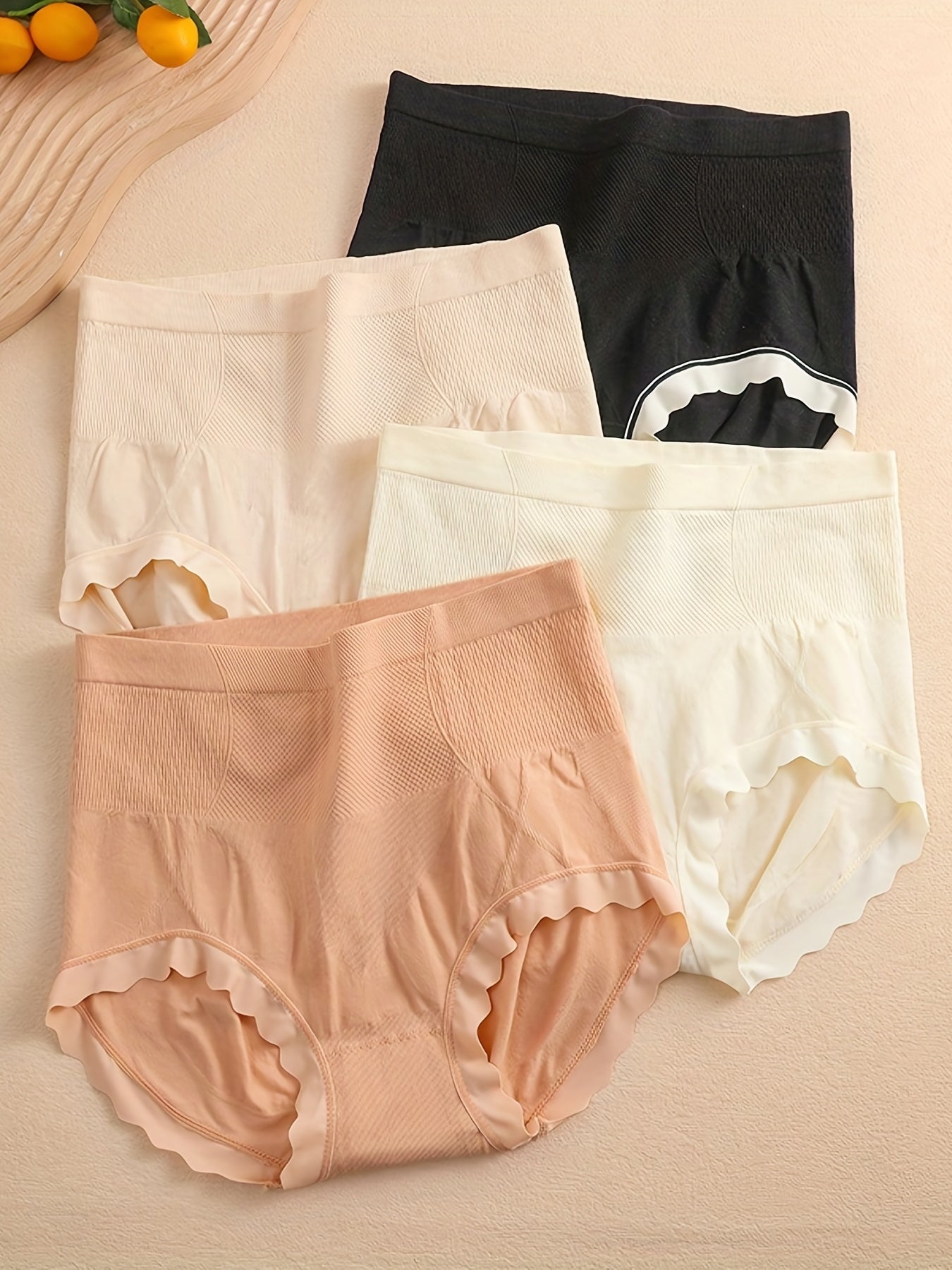 Pack de 4 braguitas sin costuras de talle alto para mujer, color sólido, soporte medio, 90% poliamida