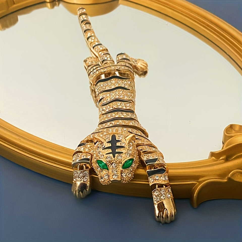 Vintage Tiger Design Brooch with Movable Joints and Exaggerated Diamonds