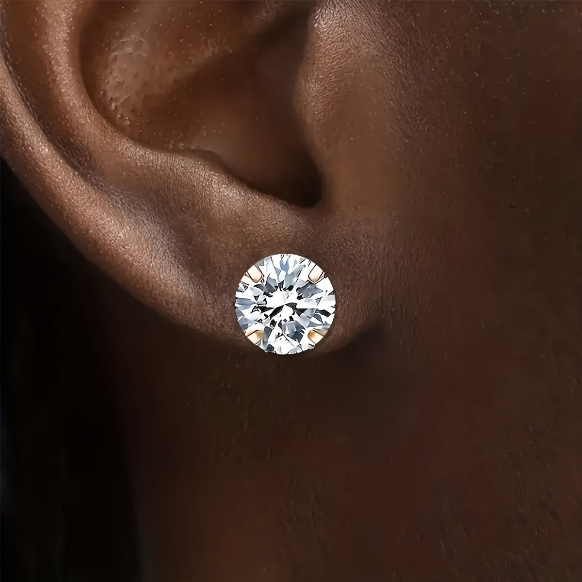 Women's Stainless Steel Golden Four-Prong Twisted Ball Cubic Zirconia Earrings