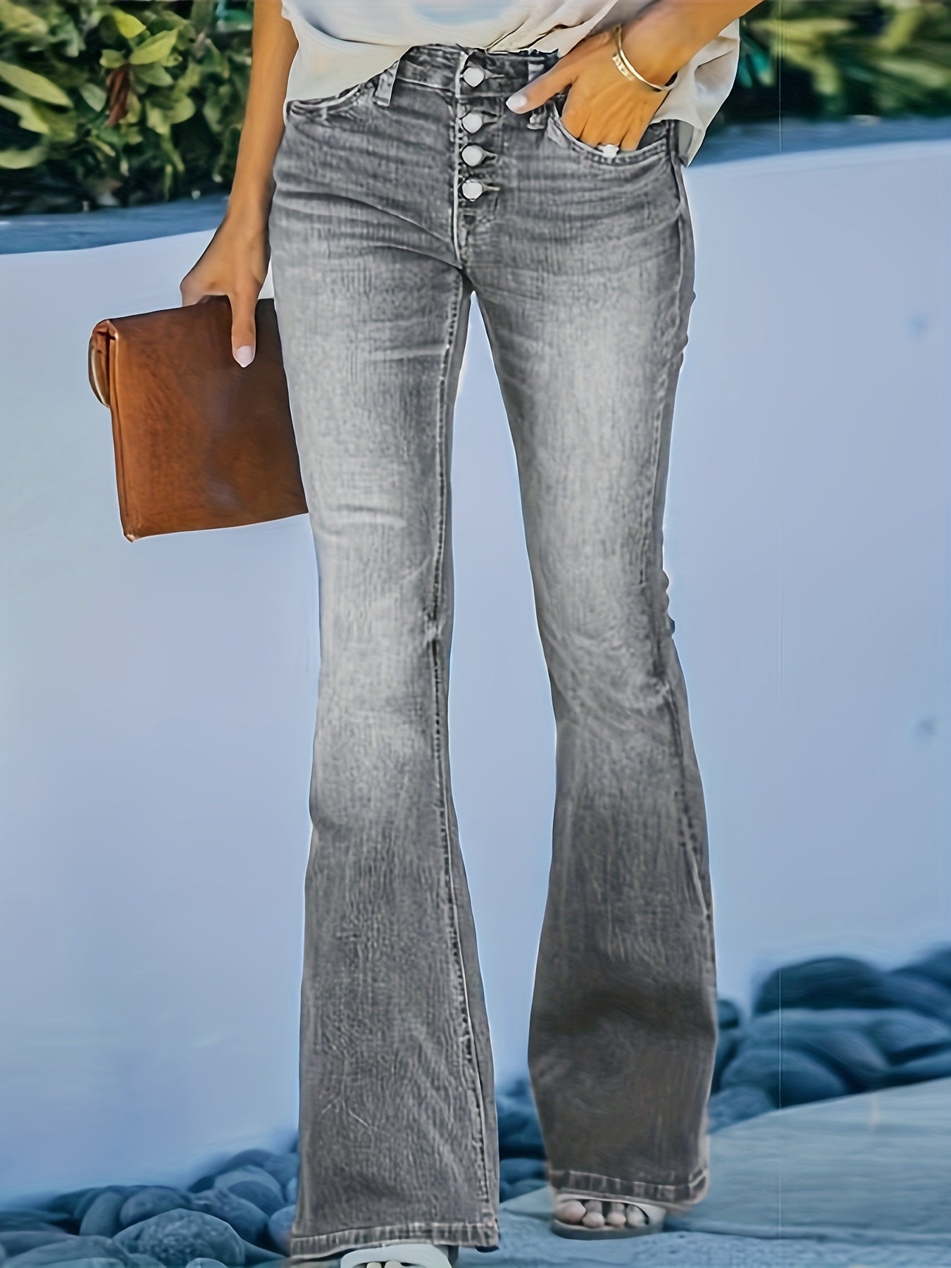 Women Large Size Elastic Trumpet Trousers Black Waist Casual Wear