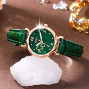 Ladies' Quartz Watch with Peach-Shaped Dial and Matching Heart Jewelry Set