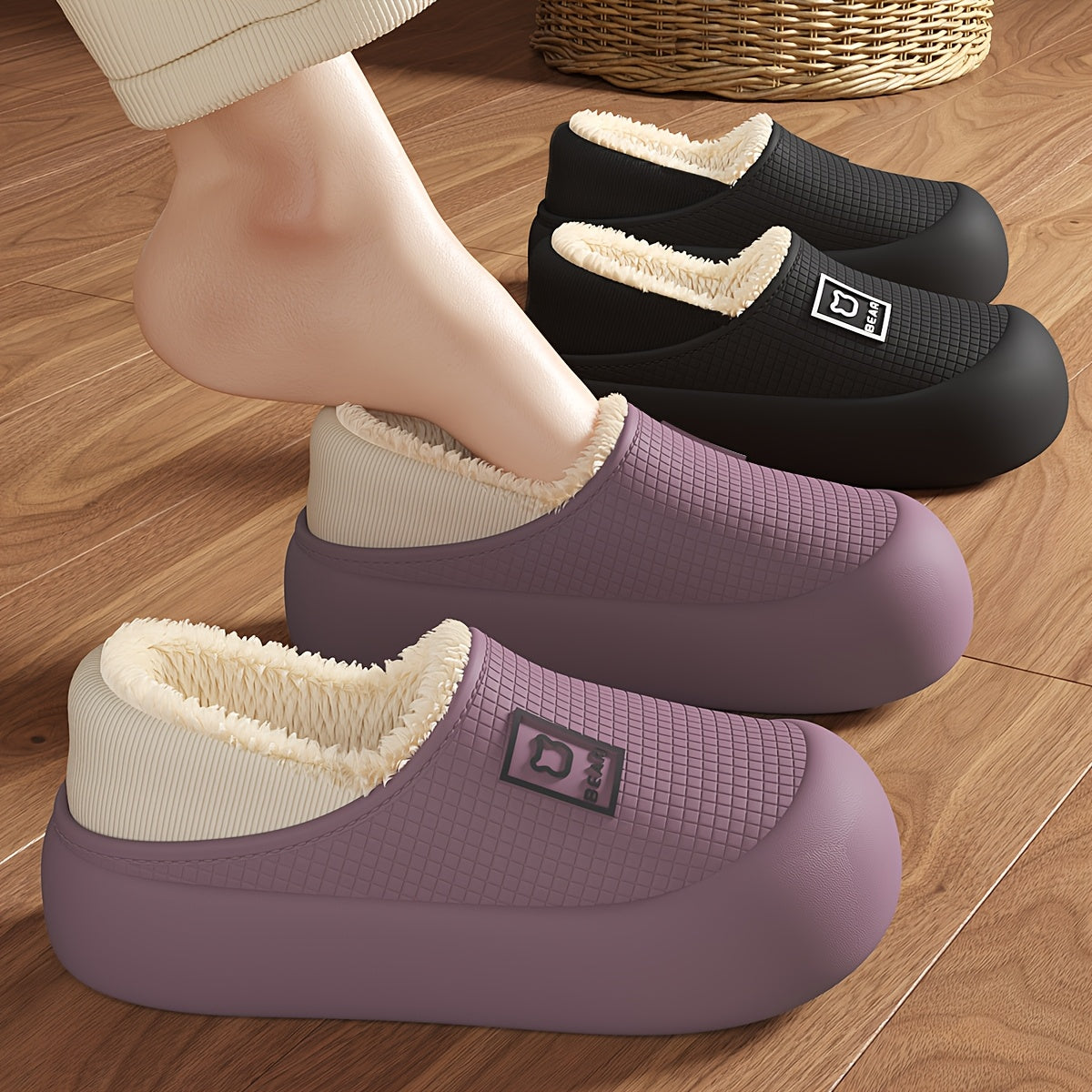 Women’s Slip-On Indoor Outdoor Slippers Cushioned EVA Non-Slip Black White Purple