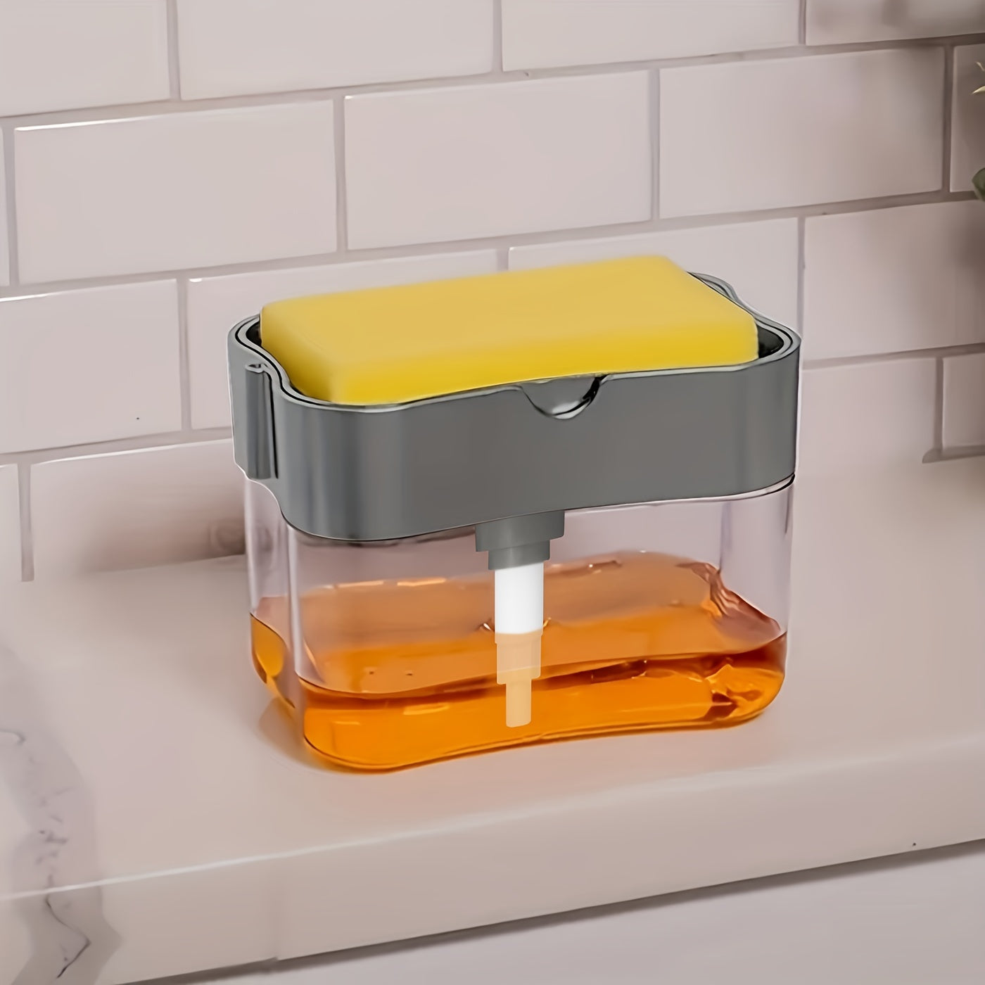 Plastic Dish Soap Dispenser with Sponge Holder Kitchen Sink Accessory Space Theme