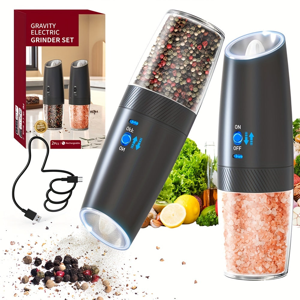 Electric Salt and Pepper Grinder Set USB Rechargeable One-Handed Operation