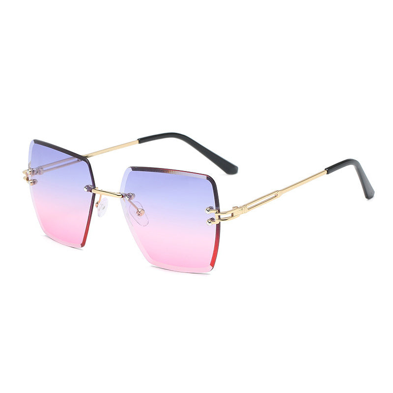 Gafas de moda sin montura con lentes degradados, inspiración oceánica, marco de metal para actividades al aire libre