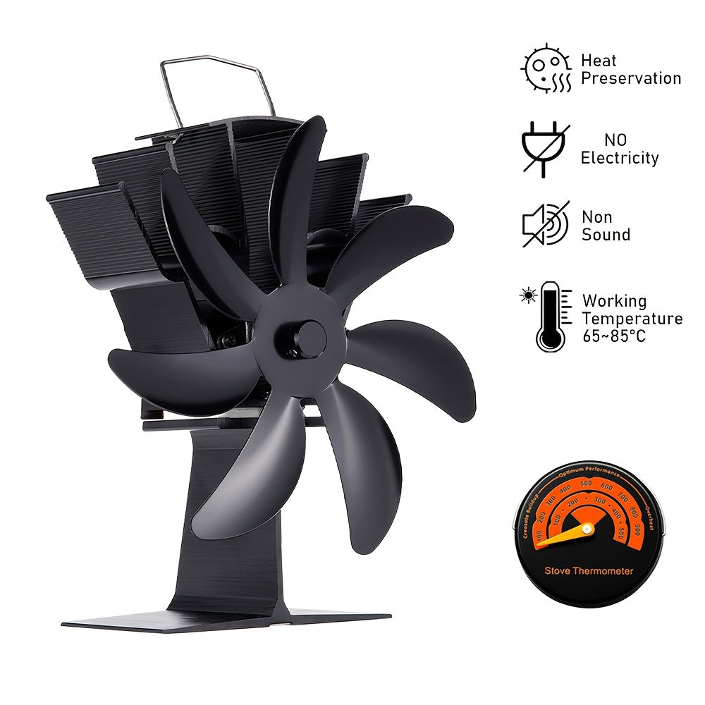 Black 2024 7-Blade Metal Stove Fan for Home Heater and Camping Stove