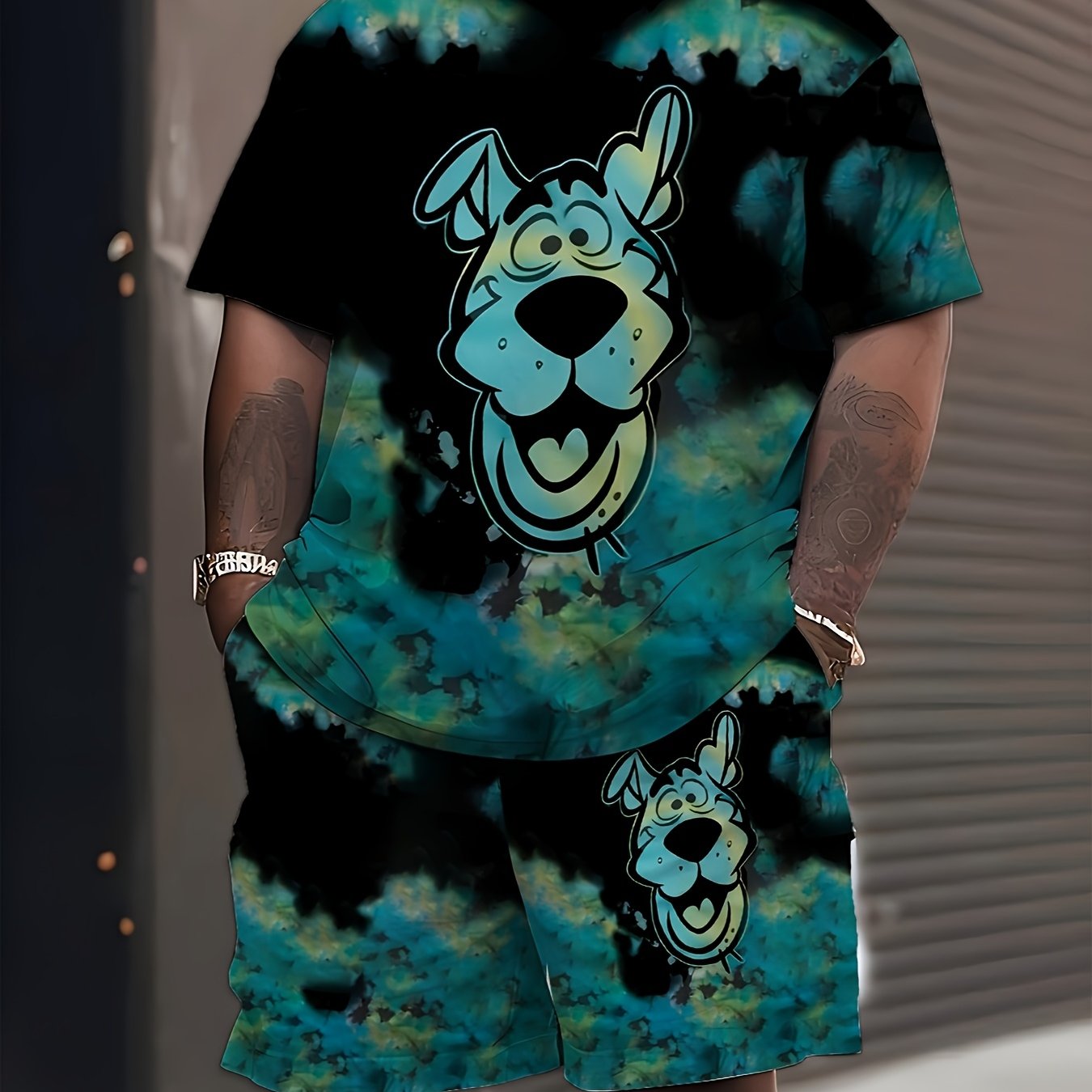 Men's Anime Print T-Shirt and Shorts Set Casual Street Style Plus Size