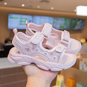 Girls Pink Glitter Sandals with Hearts and Sequin, Adjustable Straps, Soft Sole